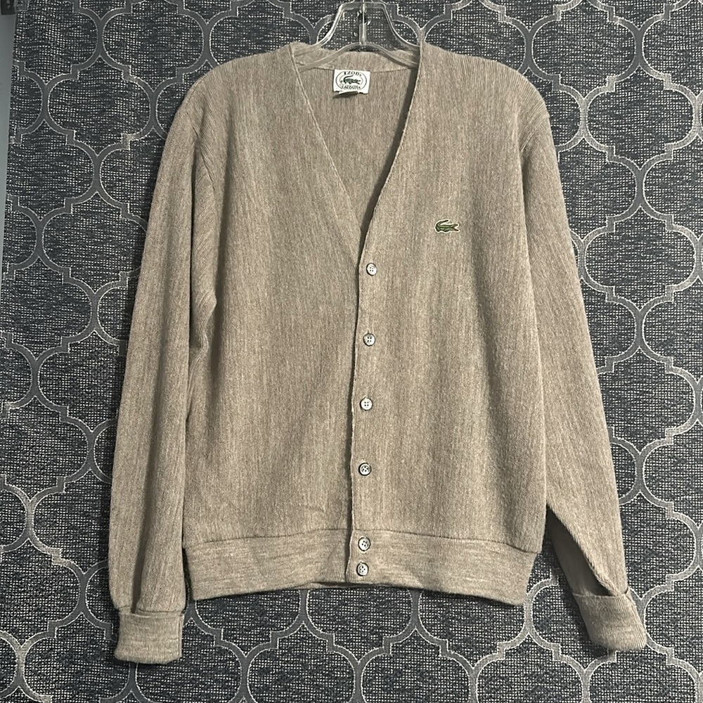 Izod Lacoste men’s medium vintage tan button down cardigan sweater